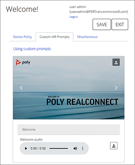 RealConnect Custom IVR Prompts page