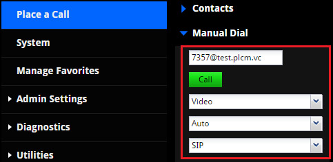 Test Call dialog